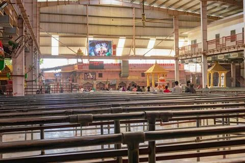 Indian temple inside view with que separator Foto stock