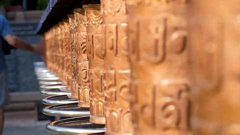 Indian Temple Prayer Wheels Stock Footage 91429273