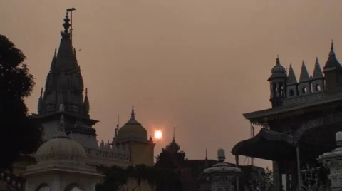 Indian temple at sunset in India Stock Footage 52955925