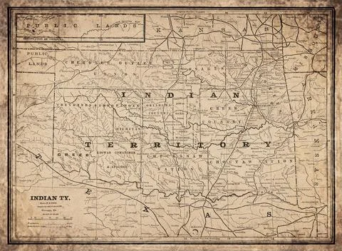 Indian Territory  19th Century Map Stock Illustration