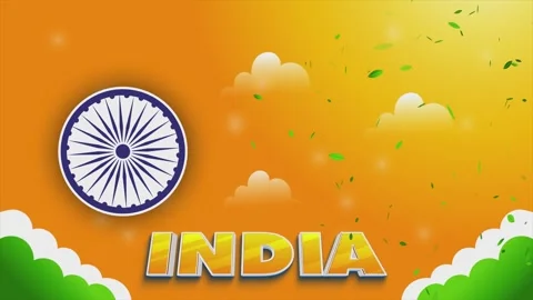 Indian Text With Tricolor Clouds And Rotating Ashok Chakra 動画素材 247789816