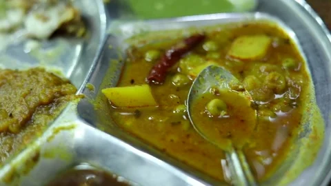 Indian Thali Parantha with Vegetables Stock Footage 131702435
