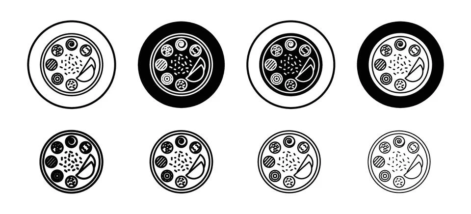 Indian thali vector icon set collection. Indian thali Outline flat Icon. Illustrazione stock