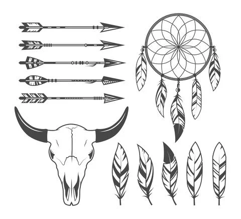 Indian, Tribal, Hunter Objects Stock Illustration