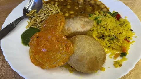 Indian veg platter with puri sabji, Stock Video Pond5