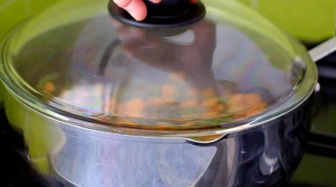 Indian vegetable curry being cooked in a pot Stock Footage 45870107