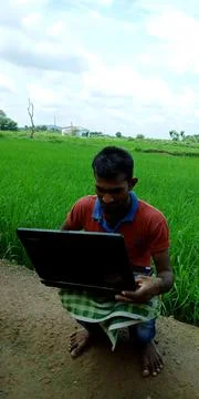 Indian villager computer educational program for modern era. Foto stock