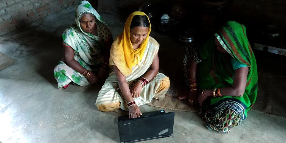 Indian villager computer educational program for modern era. 스톡 사진