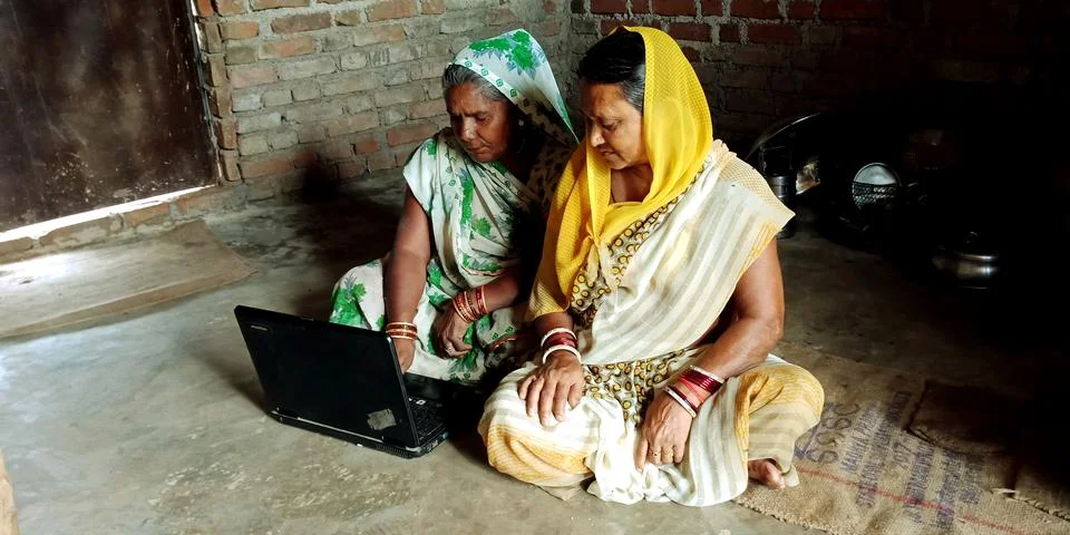 Indian villager computer educational program for modern era. 스톡 사진