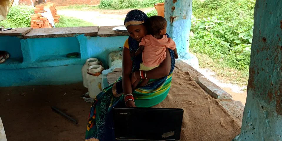 Indian villager computer educational program for modern era. 스톡 사진