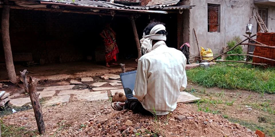 Indian villager technology learning program for digital awareness. 스톡 사진