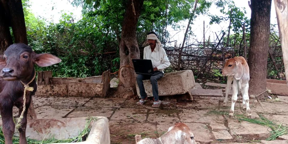 Indian villager technology learning program for digital awareness. 스톡 사진