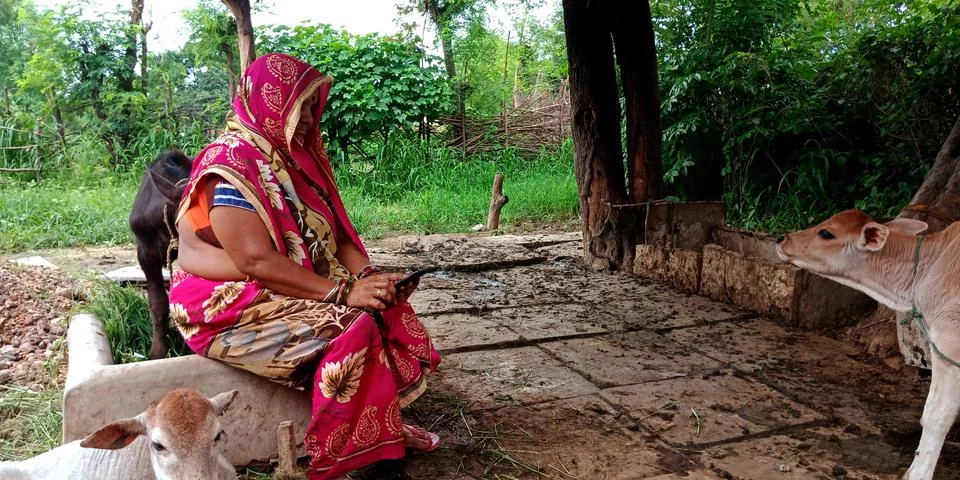 Indian villager technology learning program for digital awareness. Foto stock