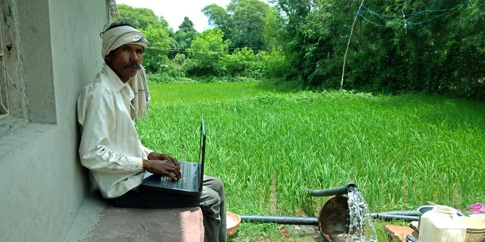 Indian villager technology learning program for digital awareness. Stock Photos