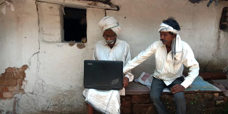 Indian villager technology learning program for digital awareness. 스톡 사진