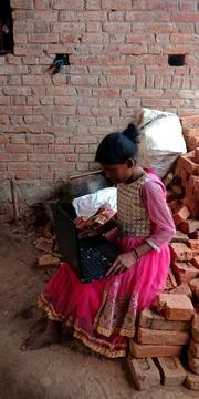 Indian villager technology learning program for digital awareness. 스톡 사진