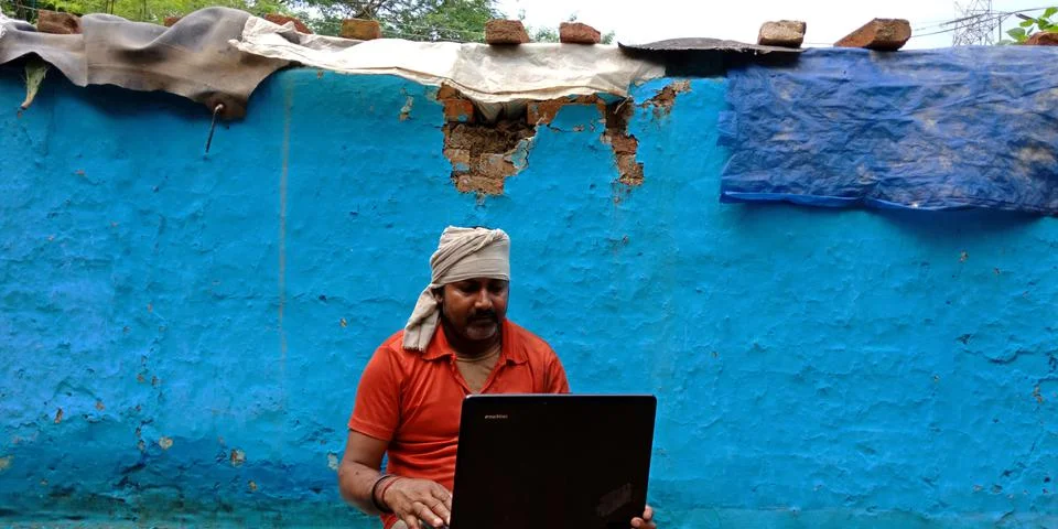 Indian villager technology learning program for digital awareness. 스톡 사진