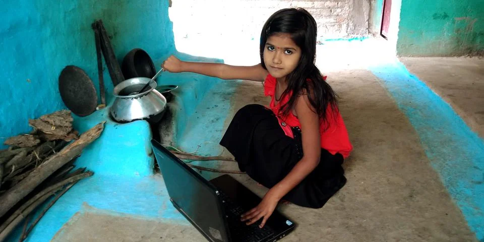 Indian villager technology learning program for digital awareness. Stock Photos