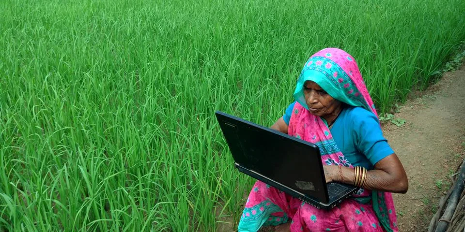 Indian villager technology learning program for digital awareness. Stock Photos