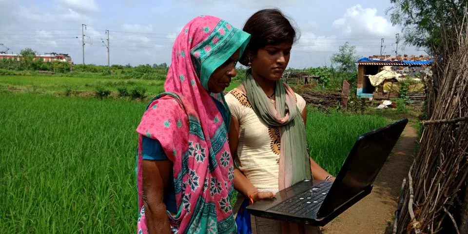 Indian villager technology learning program for digital awareness. 스톡 사진