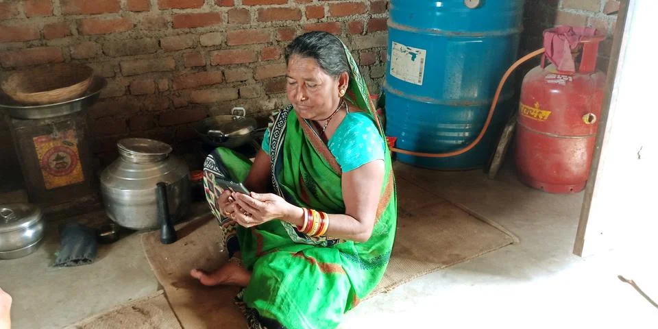 Indian villager technology learning program for digital awareness. 스톡 사진