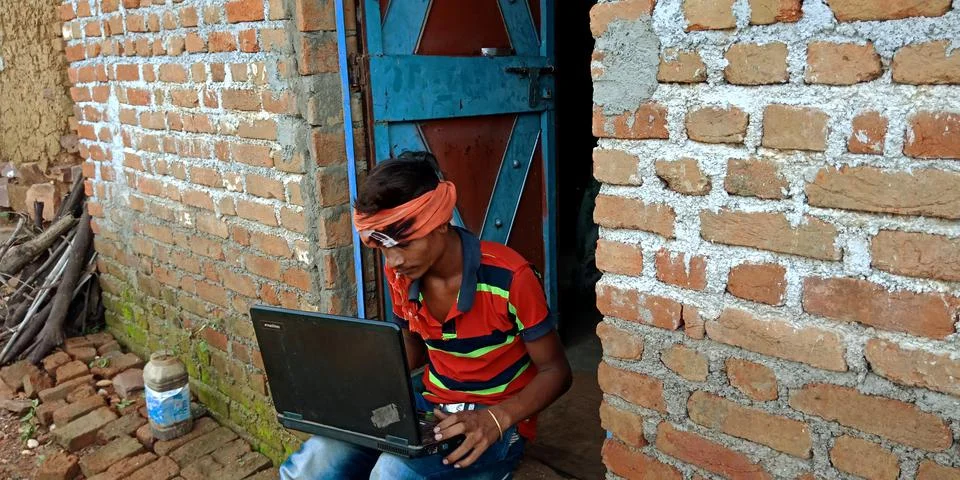 Indian villager technology learning program for digital awareness. 스톡 사진