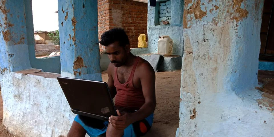 Indian villager technology learning program for digital awareness. 스톡 사진