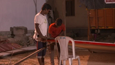 Indian Villagers preparing for the movie screening together- Shot on Sony FS7 Stock-Footage 90890341
