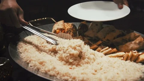 Indian wedding caterer rice Stock Footage 81119241