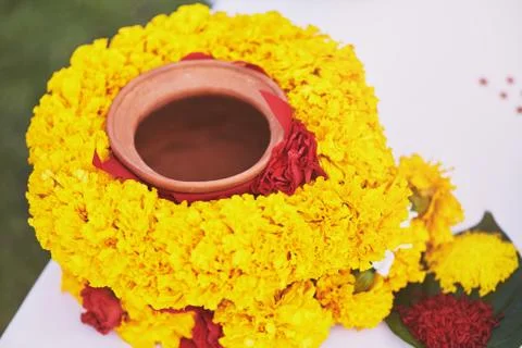 Indian wedding prayer items for thread ceremony, pooja (Puja) Stock Photos