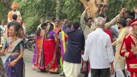 Indian Wedding  Procession. Dancing. Baarat. 4K Stock Footage 240303102