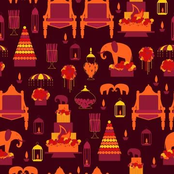 Indian wedding. Vector  seamless pattern Stock Illustration