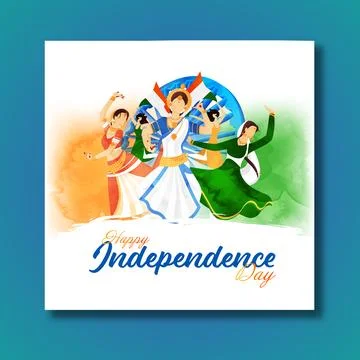 Indian Women in Different Dancing Pose with Ashoka Wheel on Indian Flag Col.. Stock Illustration