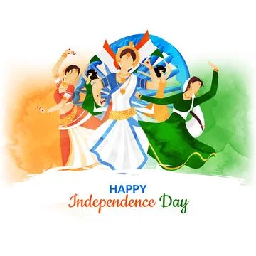 Indian women in different dancing pose with Ashoka Wheel on Indian flag col.. Stock Illustration