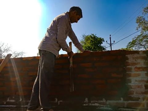 Indian workers on construction site. Fotos de archivo