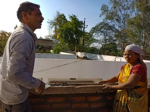 Indian workers on construction site. 스톡 사진