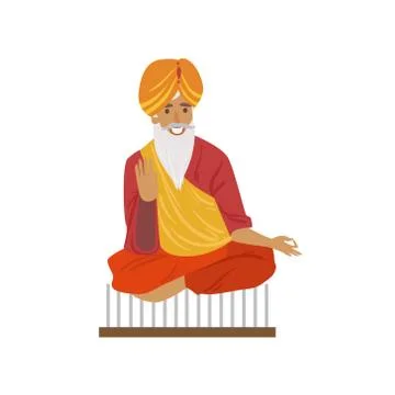 Indian Yogi Sitting On Nails Stock Illustration