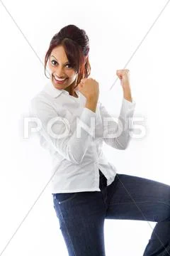 Indian young woman celebrating success Stock Photos