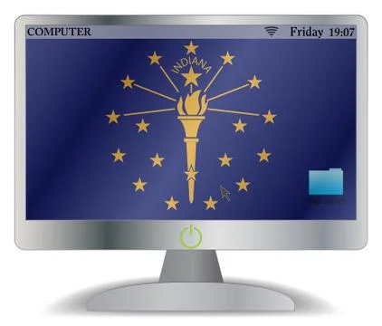 Indiana Computer Screen With On Button Illustrazione stock
