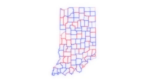 Indiana county map red blue election outline white background seamless loop Stock Footage 343867724