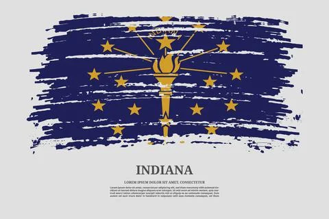 Indiana flag with brush stroke effect and information text poster, vector Illustrazione stock