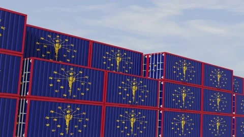 Indiana flag containers are located at the container terminal. Stock Footage 160821730