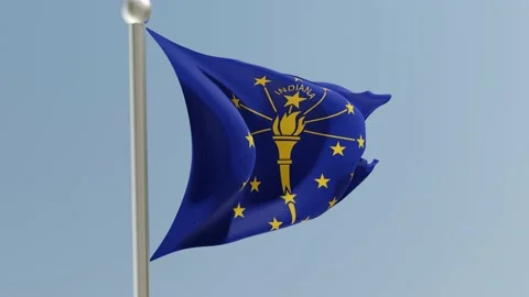 Indiana flag on flagpole. IN flag fluttering in the wind. USA. Stock Footage 170141422