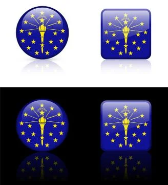 Indiana Flag Icon on Internet Button Stock Photos