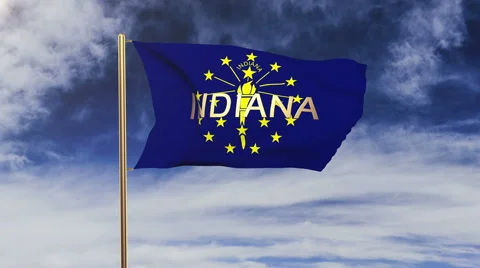 Indiana flag with title waving in the wind. Looping sun rises style.  Animation Stock Footage 48164452
