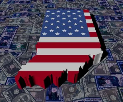 Indiana map flag on dollars illustration Stock Illustration