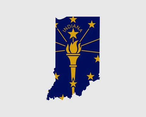 Indiana Map Flag. Map of IN, USA with the Hoosier state flag Stock Illustration