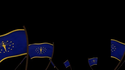 Indiana State Flags Waving Crowd. Realistic 4K 60fps Seamless Loop Animation Stock Footage 338405936