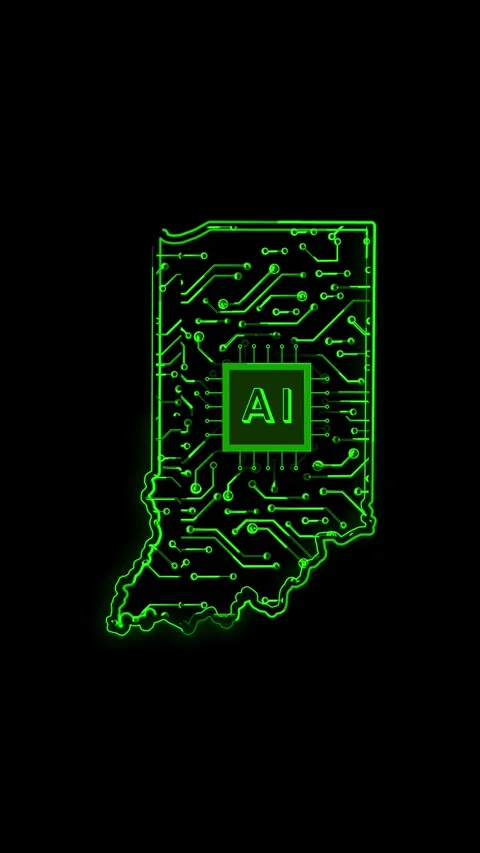 Indiana State Map AI Chipset Technology Opener Stock Footage 337184173