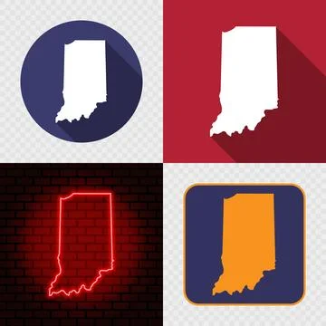 Indiana State Map Icons Set, USA Silhouette Collection in Flat, Minimal and.. Stock Illustration